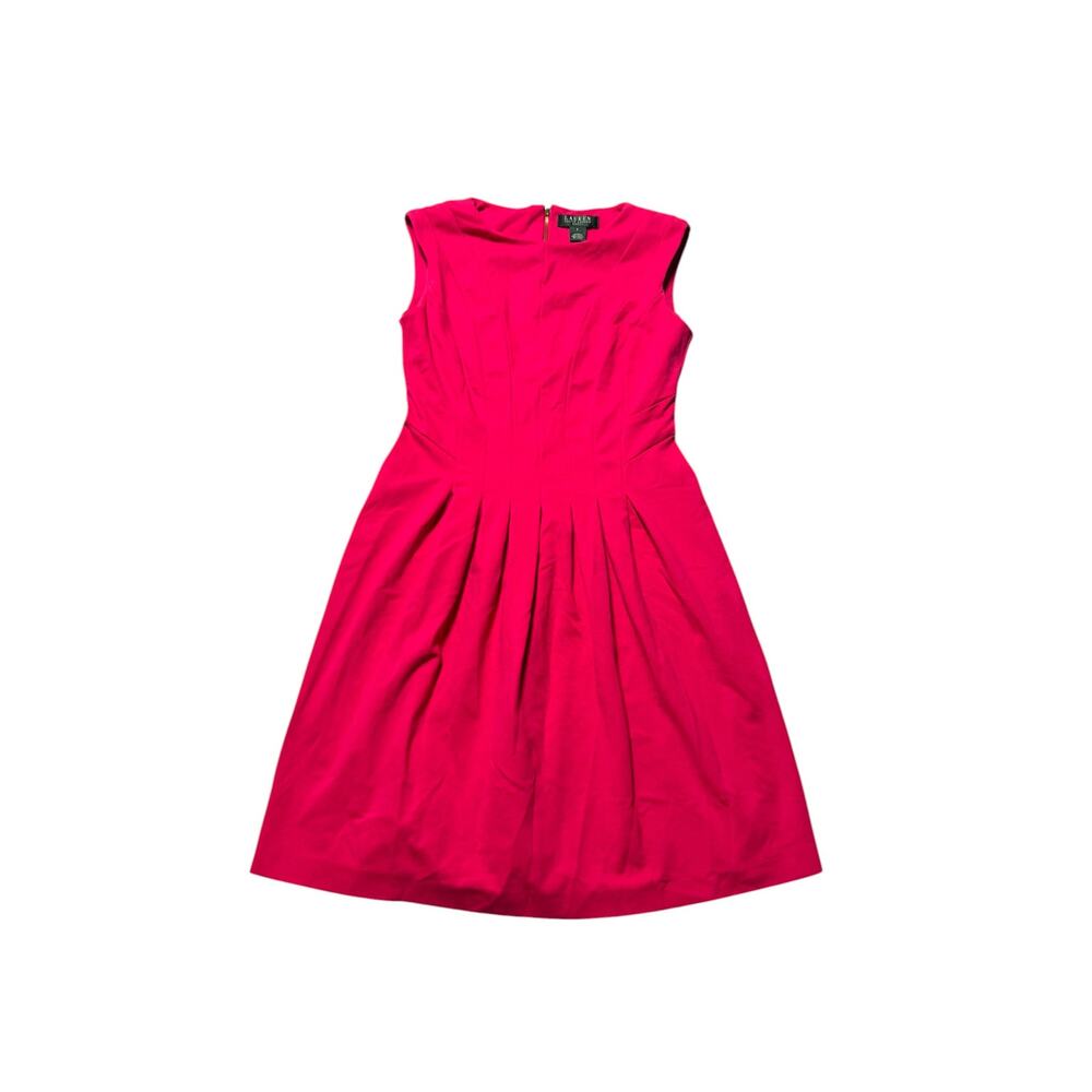 Lauren Ralph Lauren A-Line Dress Womens 6 Hot Pink Stretch Pleated Wide Strap - Picture 3 of 13